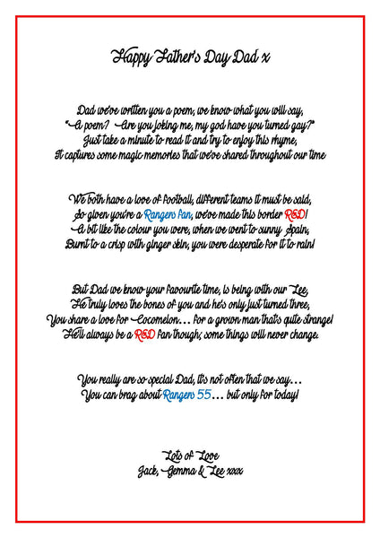 Limited Edition 3 Verse Father's Day Poem